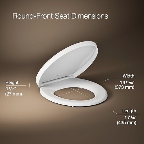 KOHLER K-26802-0 Impro ReadyLatch Quiet Close Round Toilet Seat, White Toilet Seat, Grip-Tight Bumpers, New Home Essentials, Slam Prevention - color: White, size: Round