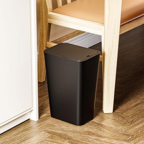 Yieach 12L Black Slim Bathroom Trash Can with Lid,3.17 Gallon Pet/Dog Proof Kitchen Trash Can,Rectangle Thin Garbage Can,Covered Waste Basket,Narrow Small Plastic Trashcan for Room,Bedroom,Office,2PCS - color: Black, size: 12L - 2 PACK