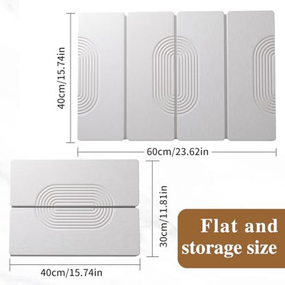 Foldable Stone Dish Drying Mat for Kitchen Counter, Diatomaceous Earth Drying Mat with Non-Slip Backing, Heat Resistant Multifunctional Mat for Kitchen & Bathroom, Instant water absorption-(24"×16") - color: White