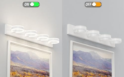 LED Bathroom Light Fixtures, 33inch White Vanity Lights, Modern 4 Light Acrylic Wall Sconces, 350° Rotatable Wall Lighting Fixture Over Mirror - color: White, size: 4 Lights