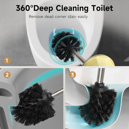 Gold Toilet Brush and Holder，Extra Long Handled Toilet Brush for Bathroom，Stainless Steel Heavy Duty Toilet Bowl Brush,Deep Cleaning Modern Toilet Cleaner Brush -Space Saving, Covered Brush, Durable - color: Gold