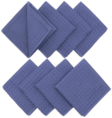 Washcloths Cotton Dish Cloths, 8 Pack,12”x12”,Blue Dish Rags | Soft Kitchen Washcloths Wash Rags, Double Deck Small Hand Towels For Kitchen, Absorbent Dish Cloths For Washing Dishes - color: Blue