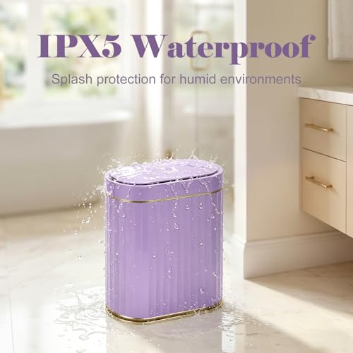 ELPHECO Bathroom Sensor Trash Can, 2 Gallon, Automatic Lid, Purple | IPX5 Waterproof Garbage Can, Slim Plastic Wastebasket, Trash Bin for Office, Bedroom and Living Room - color: Purple Gold