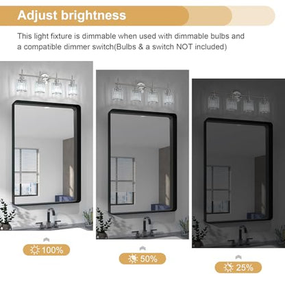 Brushed Nickel Bathroom Light Fixtures, Round, 4-Light | Vanity Lights with Crystal Shades, Modern Bathroom Lighting Fixtures over Mirror (Bulbs Not Included, E26) - color: Brushed Nickel (Round), size: 4-Light