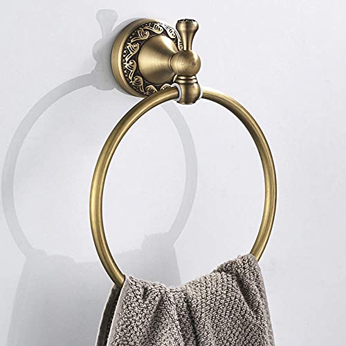 BATHSIR Antique Brass Towel Bar Set, Adjustable Bathroom Accessories Include Expandable Towel Holder Toilet Paper Holder Towel Ring Robe Hook Retro Carved Style Hardware 4 Piece Wall Mount