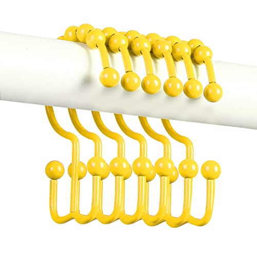 Shower Curtain Hooks,304 Stainless Steel Shower Rings for Bathroom,Double Glide Shower Hooks for Bathroom Shower Curtain Rods Curtains,Set of 12 Hooks,Yellow（Shower Curtain Hooks Style A ） - color: Yellow（shower Curtain Hooks Style a ）