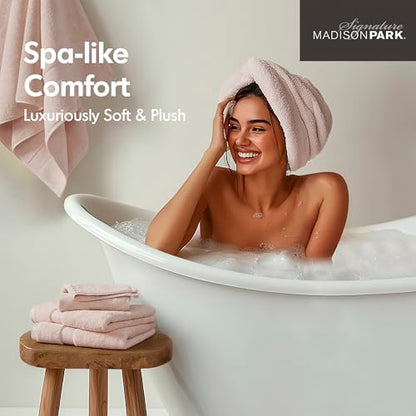 Madison Park 800GSM 100% Cotton Bathroom Bath Towel Set of 8, Blush | Long Staple, Highly Absorbent, Durable Hotel Spa Quality, Quick Dry, Double Stitched Hems, Lint Reducing, OEKO-TEX Certified - color: Blush, size: Multi-Sizes