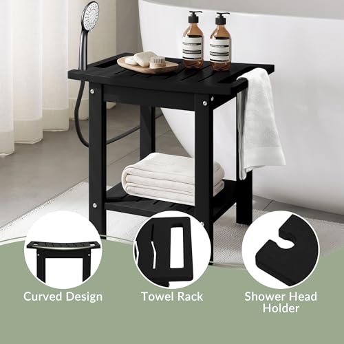 Sage HDPE Poly Plastic Waterproof Bathroom Shower Bench, Black - color: Black