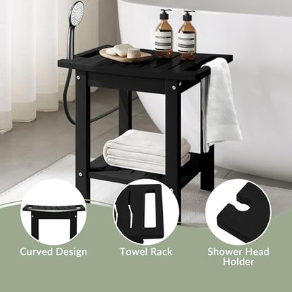 Sage HDPE Poly Plastic Waterproof Bathroom Shower Bench, Black - color: Black