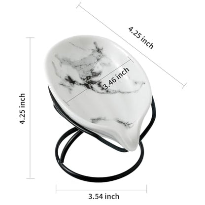 Dobbyby Leaf-Shaped Soap Dish – Premium Ceramic Soap Bar Holder with Self-Drainage System – Bar Soap Holder for Shower, Bathroom Sink, Kitchen – Waterfall Soap Dish with Stainless Steel Stand (Black) - color: Black