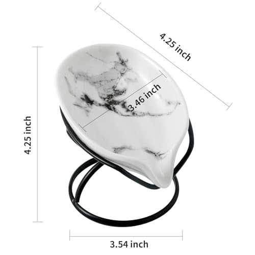 Dobbyby Leaf-Shaped Soap Dish – Ceramic Soap Bar Holder with Self-Drainage System – Bar Soap Holder for Shower, Bathroom Sink, Kitchen – Soap Dish with Stainless Steel Stand (White-Black-2 Pack) - color: White-black-2 Pack