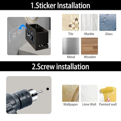 Electric Toothbrush Holder, Wall Toothbrush Holder Bathroom，2 Slot | Made of aluminum; no drilling ; suitable for use in bathrooms, kitchens, and studies. - size: Double slot