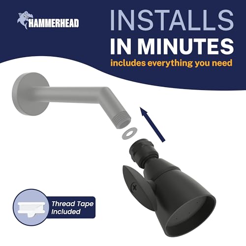 HammerHead Showers® Solid Metal 2 Inch High Pressure Shower Heads - MATTE BLACK – 2.5 GPM Shower Heads High Pressure - High Flow Shower Head with ADJUSTABLE SPRAY PATTERN - Fixed Shower Head - color: Matte Black, size: 2.5 GPM Standard