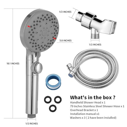 Handheld Shower Head with 79" Extra Long Hose 7 Modes, Chrome | High Pressure Shower Head with On/Off Switch Button, Powerful Wash Modes, for Baby and Pets Bath - color: Chrome, style: 6 Modes and Power Wash