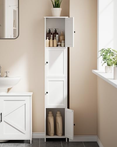 Slim Bathroom Storage Cabinet, Tall Narrow Bathroom Cabinet | Skinny Freestanding Floor Cabinet for Small Spaces, Bathroom, Living Room, 9.8"D x 11.8"W x 60.6"H, White