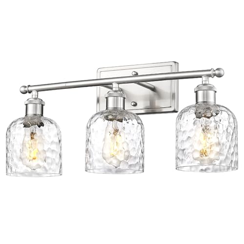 zeyu 20.8'' Modern Bathroom Vanity Lamp, 3-Light Wall Mirror Light for Bathroom, Brushed Nickel Finish with Clear Hammered Glass, ZJF63B-3W BN - color: Brushed Nickel|Hammered Glass, size: 3-Light