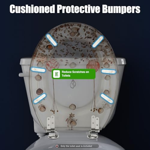 Resin Toilet Seat Round Soft Close Quick Release Heavy Duty Toilet Seats with Clear Seashells Cover Acrylic Seats Ocean Series