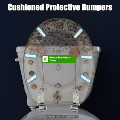 Resin Toilet Seat Round Soft Close Quick Release Heavy Duty Toilet Seats with Clear Seashells Cover Acrylic Seats Ocean Series