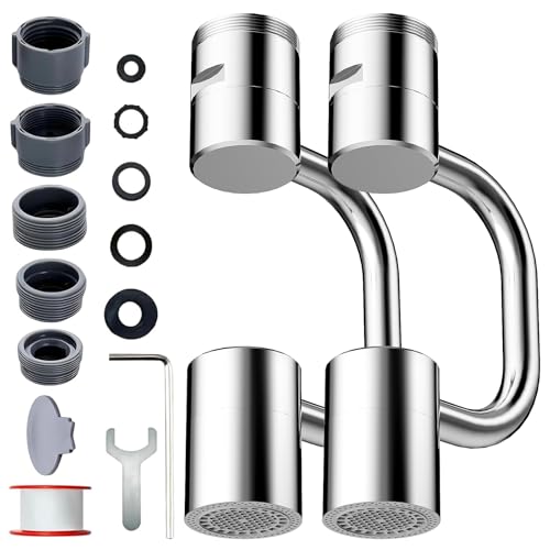 2 PCS 1440° Rotatable Faucet Aerator Extension Silver | 2 Modes Adjustable Water Flow, 1080° Swivel Design, Splash Proof Attachment for Kitchen & Bathroom Sink