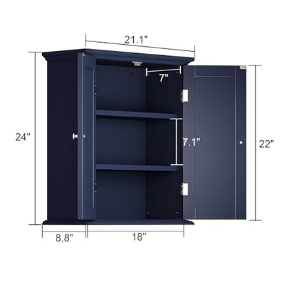 ChooChoo Bathroom Wall Cabinet with 2 Doors, Over The Toilet | 8.8"D x 21.1"W x 24"H, Medicine Cabinet, Adjustable Shelves, Cupboard, Navy Blue - color: Navy Blue, size: 8.8"D x 21.1"W x 24"H