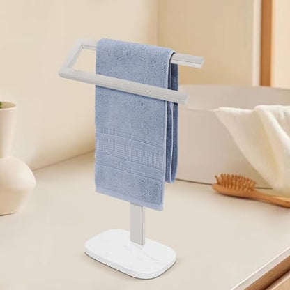 Livabber Standing Hand Towel Holder, 304 Stainless Steel Hand Towel Rack Stand with Heavy Marble Base, Bath Accessories, Towel Ring for Bathroom Kitchen Countertop, 14 Inch (Chrome) - color: Chrome