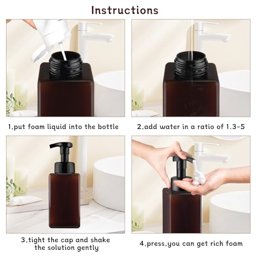 3 Pack Foaming Soap Dispenser Empty Plastic Foam Pump Bottle Refillable Foam Soap Bottle Dispenser for Shampoo Liquid Soap Face Wash (Brown, 450ml/15oz) - color: Brown, size: 450 ml