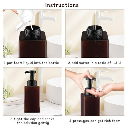 3 Pack Foaming Soap Dispenser Empty Plastic Foam Pump Bottle Refillable Foam Soap Bottle Dispenser for Shampoo Liquid Soap Face Wash (Brown, 450ml/15oz) - color: Brown, size: 450 ml