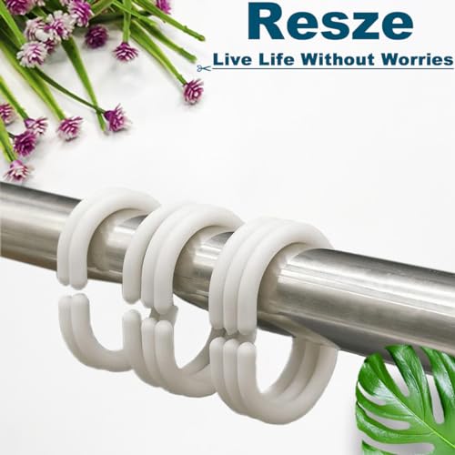 Resze 24 PCS Shower Curtain Rings,Plastic White Shower Curtain Hooks,C-Shaped Rings Hook Hanger Bathroom Shower Window Rod - color: White, size: 24PC