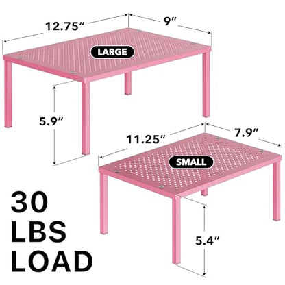 Simple Houseware Expandable Stackable Kitchen Counter Shelf Organizer, Pink, Metal Top, 11.25 in L x 7.9 in W x 5.4 in H | Expandable & Stackable 9" D x 12.75" W x 5.9" H - color: Pink