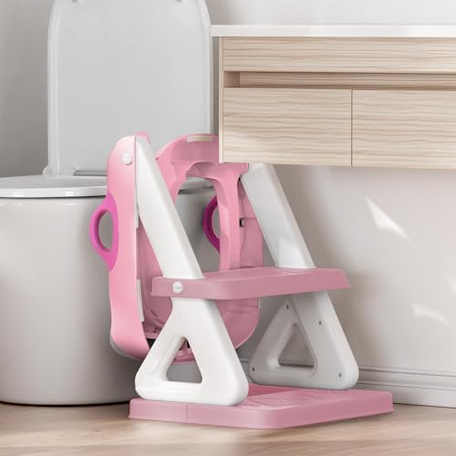 Potty Training Toilet Seat with Step Stool Ladder for Boys and Girls, 2 in 1 Potty Training Toilet, Splash Guard Anti-Slip Pad Step Stool （Pink) Pedal Upgrade. - color: Pink