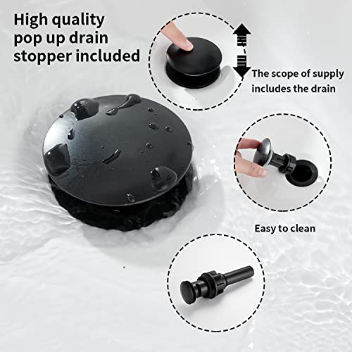 Matte Black Bathroom Faucet 2 Handles 4 Inches Centerset RV Black Bathroom Vanity Faucet with Drain Assembly and Supply Hose Lavatory Faucet - color: Black, size: Centerset