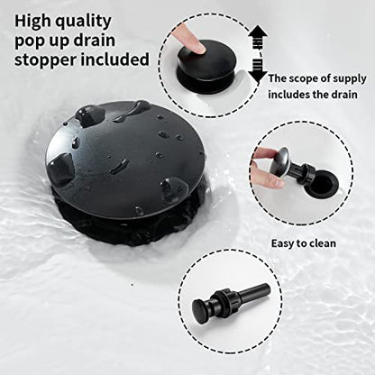 Matte Black Bathroom Faucet 2 Handles 4 Inches Centerset RV Black Bathroom Vanity Faucet with Drain Assembly and Supply Hose Lavatory Faucet - color: Black, size: Centerset