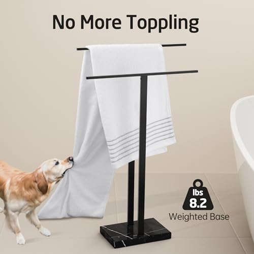 KES Standing Towel Rack 2-Tier Natural Black Marble Base, Bath Towel Holder | 8.23 Lbs Heavy Base, 18/8 Stainless Steel Rustproof, Fits Bath Towel & Hand Towel, Freestanding Design, Bathroom Floor - color: Black Marble & Black Bar, size: 33” H (2-tier)