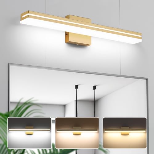 SineRise LED Modern Bathroom Vanity Light Fixtures (24-Inch, 3000K/4000K/6000K, Dimmable), Gold Modern Acrylic Bathroom Wall Lighting Fixtures Over Mirror - color: Gold, size: 24-Inch
