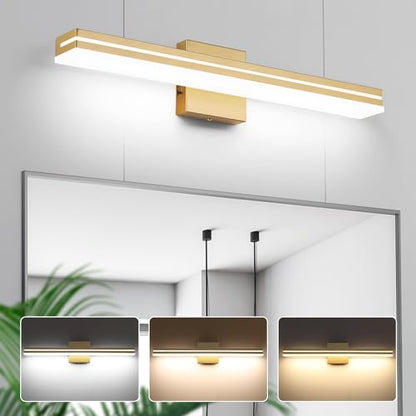 SineRise LED Modern Bathroom Vanity Light Fixtures (24-Inch, 3000K/4000K/6000K, Dimmable), Gold Modern Acrylic Bathroom Wall Lighting Fixtures Over Mirror - color: Gold, size: 24-Inch