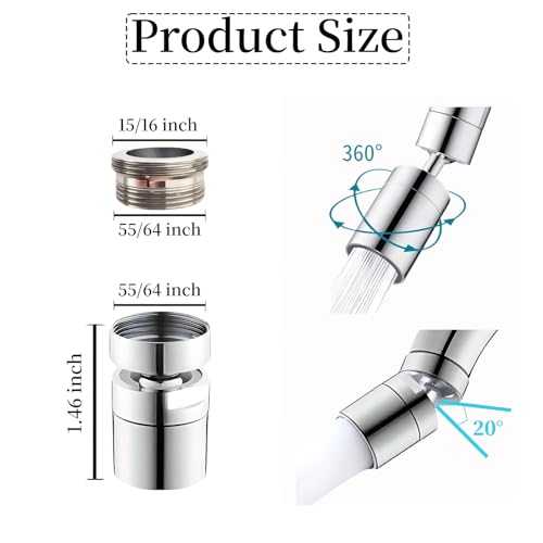 360° Swivel Faucet Aerator, Solid Brass Aerator For Sink Faucet, Sink Aerator,Fits 15/16'' Male & 55/64'' Female Thread(2 Sets)