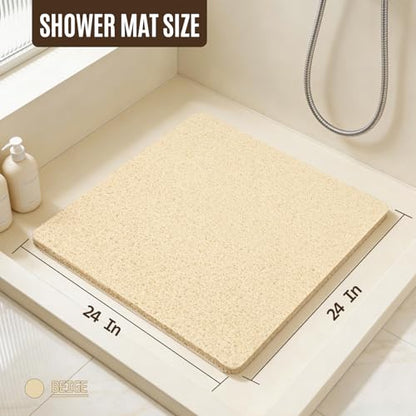 24 * 24in Shower Mat Bathtub Mat Non Slip | Bathmats Non Slip, Quick Drying Foot Scrubber Loofah Mats for Inside Shower, Tub, Bathroom, Home, Beige - color: Beige, size: 24" x 24" (Rectangular)