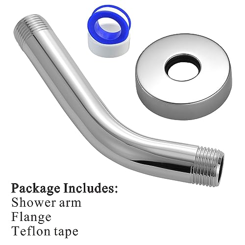 Voolan Shower Arm with Flange and Teflon Tape, Extension Shower Head Arm for Bathroom Fixed Shower Head, Solid Stainless Steel, Wall Mounted (6 Inch, Chrome) - color: Chrome, style: 6 Inch