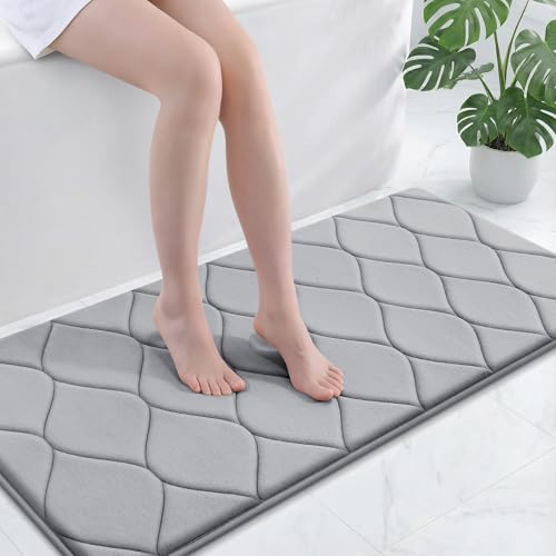 Smiry Memory Foam Bath Mat 47''x24'', Ultra Soft Non-Slip Bathroom Rug, Plush Water Absorbent Quick Dry and Machine Washable Floor Mat for Shower, Tub & Home Decor, Grey - color: Grey, size: 47''x24''