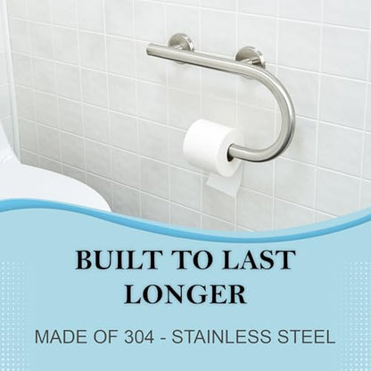 Grab Bar Toilet Paper Holder - Bathroom Safety Aid/304 Stainless Steel/Right/Brush Finish/16.5"x 10" - color: Brushed Stainless Steel, Right Hand