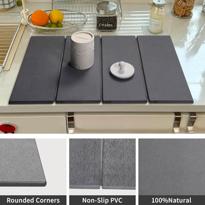 Stone Dish Drying Mat - Large Foldable Marbled Quick Drying Dish Mats, Stone Coasters Set of 4 Collapsible Ultra Absorbent Diatomaceous Earth Mats for Kitchen Counter Bathroom (Grey-4Pcs) - color: Grey-4Pcs