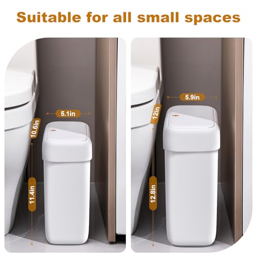 JOYBOS 2 Pack Bathroom Trash Can with Lid, 3 Gal/12 L & 2.7 Gal/10L Garbage Can with Pop-Up Lid,Small Spaces Plastic Trash Can, Slim Trash Bin Waste Basket for Bathroom,Rv, Office, White - size: 2 Pack (3 Gallon + 2.7 Gallon)