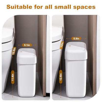 JOYBOS 2 Pack Bathroom Trash Can with Lid, 3 Gal/12 L & 2.7 Gal/10L Garbage Can with Pop-Up Lid,Small Spaces Plastic Trash Can, Slim Trash Bin Waste Basket for Bathroom,Rv, Office, White - size: 2 Pack (3 Gallon + 2.7 Gallon)