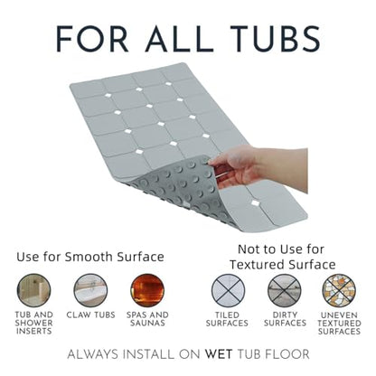 Bathtub Mat Non Slip 15" x 28" Silicone Foldable Tub Mat with Strong Suction Cups & Large Drain Holes, Durable & Eco-Friendly, for Smooth Surfaces, Ideal for Seniors, Adults Grey - color: Grey