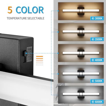 Modern Black Vanity Light Bar 24 Inch, 16W 5CCT Dimmable Bathroom Light Fixtures LED Wall Lighting Fixture - color: Black, size: 24 inch