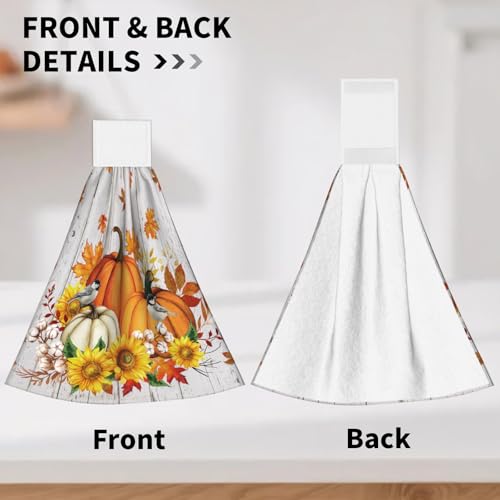 Giwawa Autumn Pumpkin Kitchen Hanging Towel Set of 2 Sunflower Wood Fingertip Dish Tie Towels Fast Drying Washcloth for Bathroom Laundry Tabletop - color: Autumn Pumpkin Wood