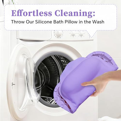 Luxury Silicone Bath Pillow for Tub, New Cloud-Soft 4D Air-Cushion Bathtub Pillow for Head and Neck & Back Support, Strong Suction Cups, Waterproof Quick-Dry Bathtub Headrest (Purple) - color: Purple