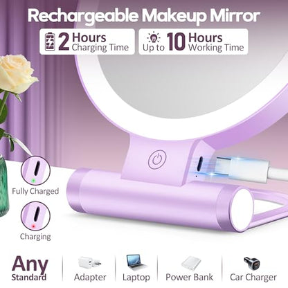 Magnifying Mirror with Light 30X, Double-Sided 1X/30X Magnifying Makeup Mirror with Tweezer, 2000mAh 3 Colour Modes with Adjustable Brightness,Foldable Travel Mirror(Purple) - color: Purple