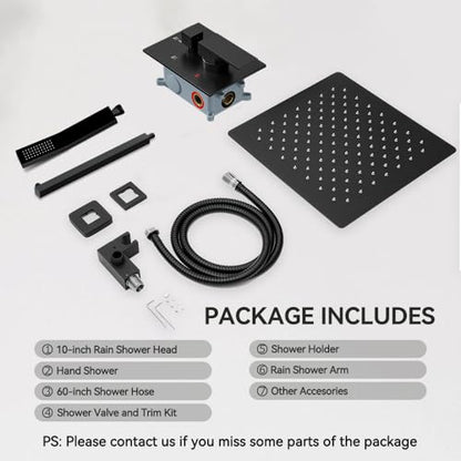 STARBATH Shower Faucet Set Shower System with Diverter Valve, Matte Black | 10" Wall Mount Rain Shower Head and Handheld Spray for Two Person,Shower System with Diverter Valve and Trim Kit Complete - color: Matte Black, size: 10"-01