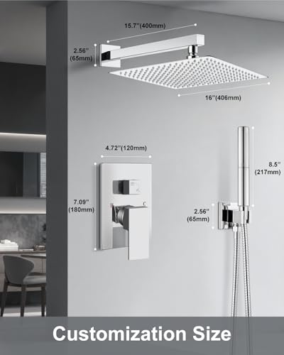 Aolemi Shower System with Rain Head and Handheld,16-Inch,Polish Chrome | High-Pressure Shower Faucet Set with Dual-Function Handheld,Rough-In Valve,1.8 GPM,Wall-Mount Trim Kit - color: Polish Chrome, size: 16 Inch